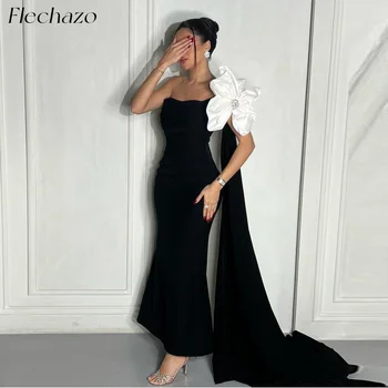 Flechazo שחור נדן שמלות ערב כתף אחת בעבודת יד פרח רשמית לחגוג את השמלה אלגנטית לנשים 2024 vestidos דה גאלה - התמונה 1  