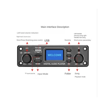 אודיו דיגיטלי נגן Bluetooth נגן MP3 מפענח לוח 128X64 נקודות LCD USB SD BT, FM נגן מוסיקה מודול TPM119B - התמונה 2  