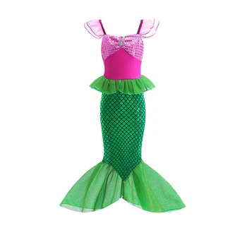 בת הים הקטן אריאל נסיכה, תחפושת ילדים שמלה לנערות Cosplay בתולת הים השמלה 2023 ילדים קרנבל יום ההולדת בגדים - התמונה 2  