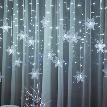 חג המולד אור Led פתית שלג וילון נטיף קרח פיות אורות מחרוזת חיצוני זר הביתה מסיבת גן שנה חדשה קישוט - התמונה 2  