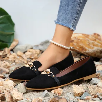 אופנה האביב שטוח נעליים 2024 חדש לנשים של מתכת Slip-on מזדמנים נעלי נשים צבע מוצק הצביע נעליים zapatillas mujer - התמונה 2  
