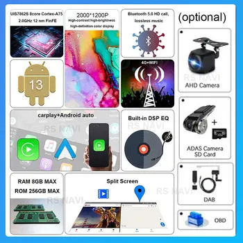 אנדרואיד 13 עבור מיצובישי ASX 1 2016 - 2022 8G 256G QLED Carplay רדיו במכונית מולטימדיה נגן וידאו GPS נאבי BT לא 2Din DVD - התמונה 2  