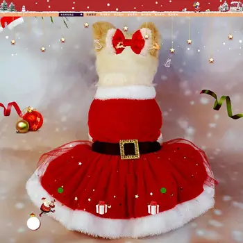 בחורה חמודה בגדים שמלות אדומות עבור חיות מחמד עמיד עשוי כותנה לחיות מחמד לתלבושת חג המולד מסוגנן חג המולד תלבושת עבור חיות מחמד - התמונה 2  