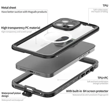מגנטי מקרה עבור iPhone 15 14 Pro Max Pro iPhone 13 Pro מקס IP68, עמיד למים ומגן גוף מלא מגן Dustproof מקרה טלפון - התמונה 2  