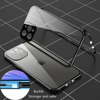 360 מעלות דו צדדי, זכוכית מגנטי ספיחה מתכת מנעול הצמד מקרה עבור IPhone 14 + 14 Pro מקס עדשת המצלמה להגן כיסוי - התמונה 2  