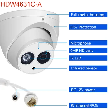 Vikylin Dahua 6MP מצלמת IP OEM IPC-HDW4631C-A IR30M פו מיקרופון מובנה פו הגנת אבטחה מצלמות מעקב במעגל סגור מצלמה רשת - התמונה 2  