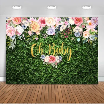 פרחוני ירוק דשא קיר רקע צילום זהב ' ונגל המפלגה מקלחת תינוק רקע עיצוב פרחים לחתונה כלות לצילומים - התמונה 2  