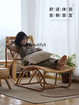 אמיתי קש ארוג שזלונג בסגנון נורדי יחיד מרפסת הביתה מזדמן ספה היופי השינה מיטת השיזוף המיטה - התמונה 2  