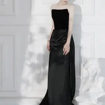 שחור פשוט שמלות כלה קלאסית סקסית סטרפלס Sukienka נה Wesele נוח סאטן אלגנטי זמן החלוק דה מארי גודל מותאם אישית - התמונה 2  