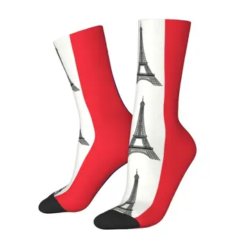 מצחיק Mens דגל צרפת גרביים השמלה יוניסקס חם Breathbale הדפסת 3D הצרפתי La Tour Eiffel הצוות גרביים - התמונה 2  