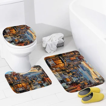 בבית חדר אמבטיה מחצלות ציור שמן בסגנון אמבטיה הרגל שטיח מודרני אביזרים לאמבטיה שטיח מחצלת שירותים אמבטיה נגד החלקה לשטיח - התמונה 2  