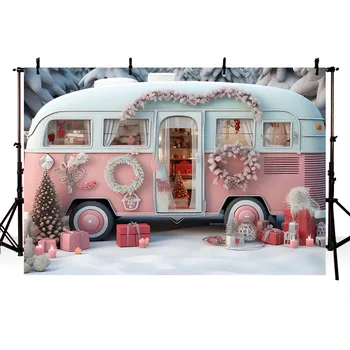 Mehofond צילום רקע חורף חג המולד רכב שלג יער מתנת חג המולד עץ הילדים משפחתית עיצוב תמונת רקע סטודיו - התמונה 2  