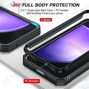 Case For Samsung S23 S24 אולטרה S22 S21-פה הערה 20 פלוס A54 A53 A15 A34 4G 5G כבד עם מצלמת 360 מעלות רגלית כיסוי - התמונה 2  