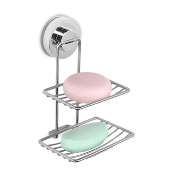 קיר רכוב 2 שכבות סבון כלים עם כוס יניקה סבונים תיבת אחסון מכולה בבית האמבטיה לחדר השינה קידוח לא - התמונה 2  