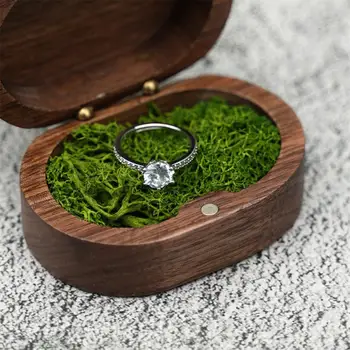 כפרי קופסת תכשיטים מעץ החתונה קופסה של טבעת עגיל טבעות תיבות תיק ארגונית תכשיטים תכשיטי יוקרה מתנה אריזה אחסון קופסאות - התמונה 2  