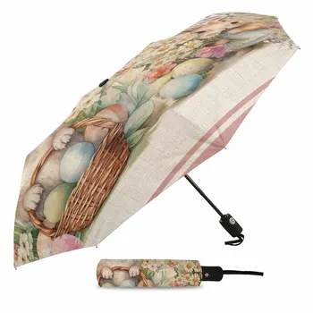 ארנב פסחא בצבעי מים פרח חיצוני אוטומטיות קיפול שמונה חוטים מטריות עבור מבוגרים מודפס מטריה - התמונה 2  