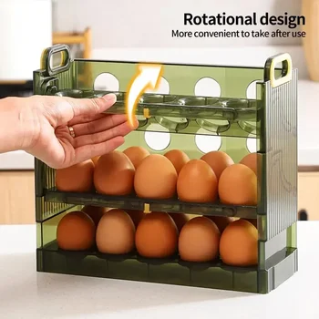 ביצה תיבת אחסון עמיד ונוח ביצה להעיף תיבת אחסון קל לשימוש קיבולת גדולה 3 שכבות ביצים מחזיק המקרר - התמונה 2  