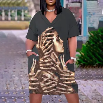 2024 3D חדש מזדמן נשים שמלה יפה ילדה אפריקאית V-צוואר שמלה Oversize של נשים שמלה בוהמית של נשים חולצה - התמונה 2  