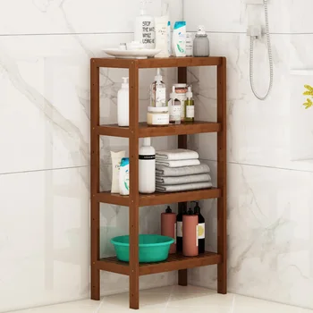 מודרני מינימליסטי חדר אמבטיה מדפים האסלה מהרצפה עד התקרה, כיור מדף במבוק מוצרי טיפוח לשימוש ביתי מתקני אחסון - התמונה 2  