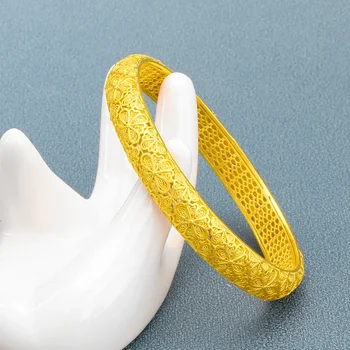 24k זהב צהוב צבע צמיד לנשים זהב 3D קשה צבע זהב צמידים צמידים יום הנישואין בסדר תכשיטים מתנות - התמונה 2  
