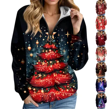 מנופחים קפוצ ' ון עדין עם ברדס נשים סוודר בחורף 2023 אופנה עם שרוולים ארוכים חג המולד מודפס נשים חולצות יוקרה 후드 - התמונה 2  