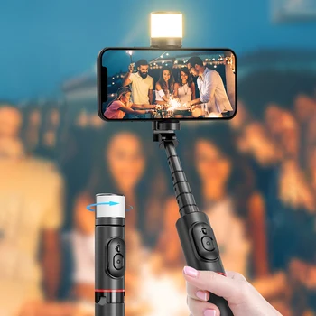 Q12S Selfie מקל חצובה עם מילוי בהיר טלפון חכם לעמוד נייד Bluetooth אלחוטית עבור שידור חי Huawei iPhone Android - התמונה 2  