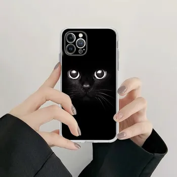 חתול שחור בוהה עין על הטלפון מקרה עבור iPhone XR-X XS מקס 14 13 Pro מקס 11 12 מיני 6 7 8 פלוס SE 2020 הדפסת כיסוי - התמונה 2  