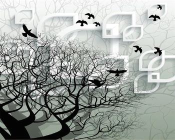 beibehang קישוט הבית 3d טפט תלת מימדי 3D מופשט וודס ציפורים עפות טלוויזיה ספה רקע ציורי קיר טפט - התמונה 2  