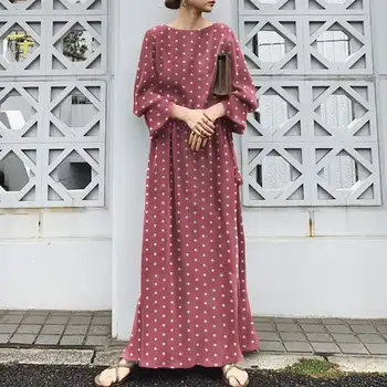2023 חדש האסלאם Abaya שמלה מודפסת פולקה דוט Midi כפיות לנשים מתיחה גבוה של נשים שמלת אירופה, ארה 