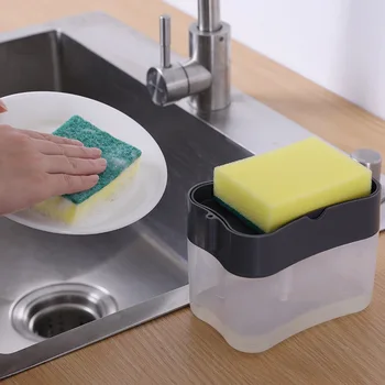 נייד ניקוי מכונת להגדיר עבור המטבח סבון כלים קופסת ספוג בעל יד לחץ נוזל מחלק כלים - התמונה 2  