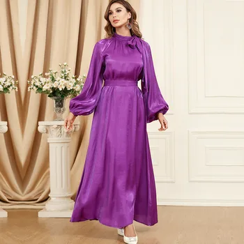 חדש ארוך שרוול רופף סגול אלגנטי פלוס מידות קיץ Maxi זול שמלות עם משלוח חינם 2023 אופנתי שמלות עבור נשים שמנמנות - התמונה 2  