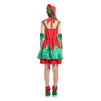 נשים חג המולד שדון תלבושות חמוד שמלה ללא שרוולים עם כובע היד שרוולים סנטה s עוזר תלבושת תלבושת חג המולד שדון כובע נעליים Elf - התמונה 2  