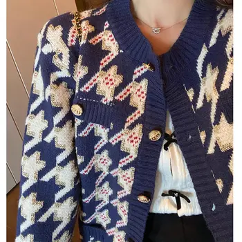 הלו סוודר אחת עם חזה קרדיגן 2023 הסתיו-חורף אופנה חדשה מעיל סרוג צוואר עגול העליון נשים כל-התאמה - התמונה 2  