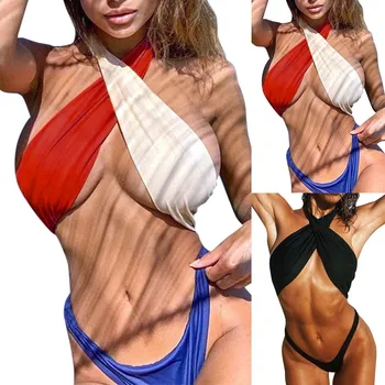 חוטיני Biquinis ביליארד סקסי ברזילאי האישיות עיצוב הקיץ של נשים וינטאג', בגדי ים פוש אפ סט מוצק של בגדי ים - התמונה 2  