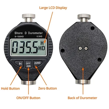 0-100HD לחוף ד קשיות Durometer דיגיטלי Durometer בקנה מידה גדול עם תצוגת LCD גומי, פלסטיק, ריצוף, צמיג - התמונה 2  