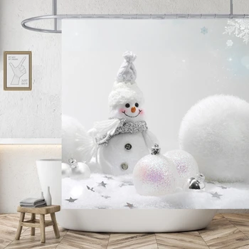 חג שמח פתית שלג בד פוליאסטר עמיד למים וילון מקלחת סנטה קלאוס, איש שלג רחיץ עיצוב הבית וילונות אמבטיה - התמונה 2  