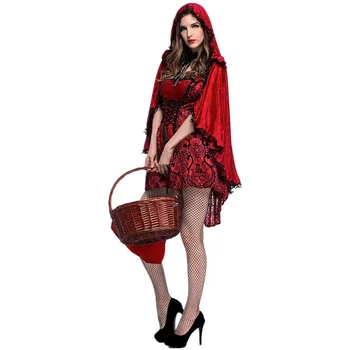 ליל כל הקדושים למבוגרים כיפה אדומה תחפושת מהאגדות Cosplay שמלה מהודרת - התמונה 2  