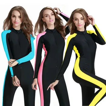 גוף מלא דק לצלול צלילה ספורט עורות פריחה שומר על גברים, נשים, הגנת UV שרוול ארוך בגדי ים חתיכה אחת לשנירקול - התמונה 2  