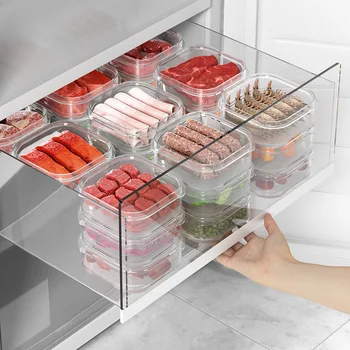 מקרר תיבת אחסון המקרר ארגונית בשר, פירות, ירקות, מזון המכיל אטום טריים בקופסה עם מכסה אביזרים למטבח - התמונה 2  