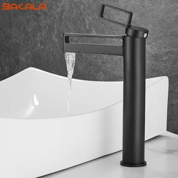 שחור גבוה אמבטיה ברזים אגן אחת להתמודד עם מפל מים ברז פליז מוצק אגן מיקסר הקש יצירתי מתחבר, עיצוב ברז מים - התמונה 2  