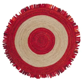 סיבוב יוטה שטיח כותנה 100% טבעי השטיח האדום ציצית הסלון הפיך שינה שטיח שטיח הרצפה במסדרון עיצוב הבית - התמונה 2  