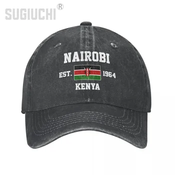 הדגל של קניה EST.1964 ניירובי יוניסקס למבוגרים פחם שטף ג ' ינס כובע בייסבול גברים בציר כותנה אבא פטריוטי כובע נהג המשאית - התמונה 2  