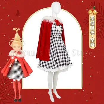 משחק סינדי לו תחפושת גלימה אדומה משובצת השמלה להגדיר סינדי לו Cosplay תלבושות נשים ליל כל הקדושים מסיבת חג המולד החליפה שמלה - התמונה 2  