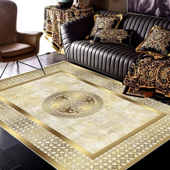 סגנון אירופאי השטיח בסלון יוקרה זהב שחור קישוט חדר השינה השטיח גיאומטריות פאטן טרקלין הספה בצד החלקה מחצלת - התמונה 2  