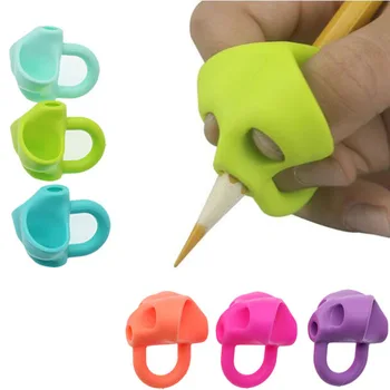 3pc קסם אחיזת עיפרון לעזור למתחילים כותב סיליקון צעצועים לתינוק כפול אצבע יציבה תיקון כלי עט תלמיד חינוך - התמונה 2  