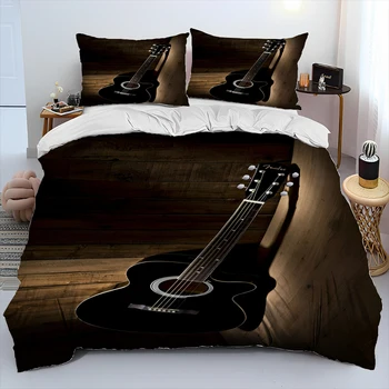3D גיטרה קלאסית גיטרה חשמלית מנחם סט מצעים,שמיכה כיסוי מיטה שמיכה לכסות על הכרית,המלך, המלכה גודל סט מצעים - התמונה 2  