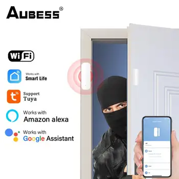 AUBESS Tuya WiFi חכם הדלת חיישן הדלת סגורה גלאי בית חכם הגנת אבטחה, מערכת אזעקה חכמה חיי בקרת יישום - התמונה 2  
