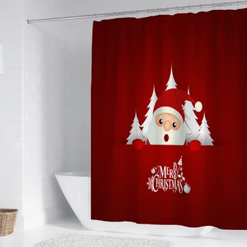 חג המולד שמח סנטה קלאוס וילון המקלחת אדום חגיגי חג המולד פוליאסטר עמיד למים אמבטיה וילונות האפלה אמבטיה מסך - התמונה 2  