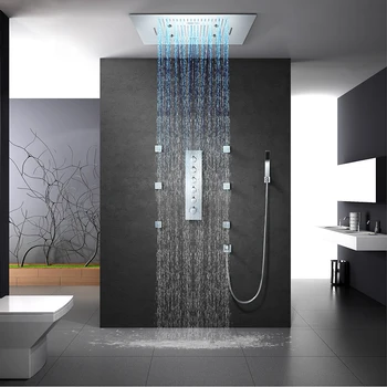 מוסתר מקלחת להגדיר כמות המשקעים Thermostatic שסתום פליז מערבל מקלחת לחץ גבוה ראשי מקלחת מוזיקה חכם האור בשירותים - התמונה 2  