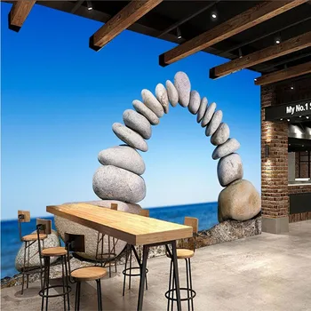 מותאם אישית גדולה ציור עיצוב הבית HD אמנות אבן ים הדלת Murales דה ונקייה טפט מלון רקע מודרנית ציור קיר בשביל לחיות - התמונה 2  